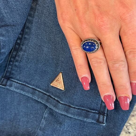 Vintage 925 Sterling Silver Ring Navajo Lapis Lazuli Grace & Gilo  SZ. 6.25 RARE - Picture 4 of 15